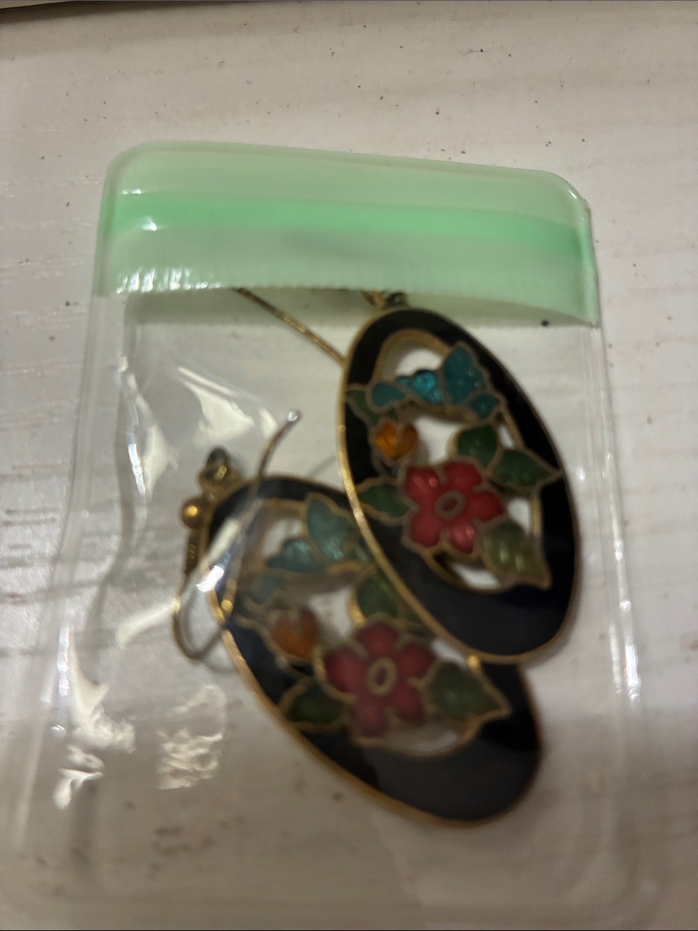 Vintage Floral Drop Earrings in Black & Gold